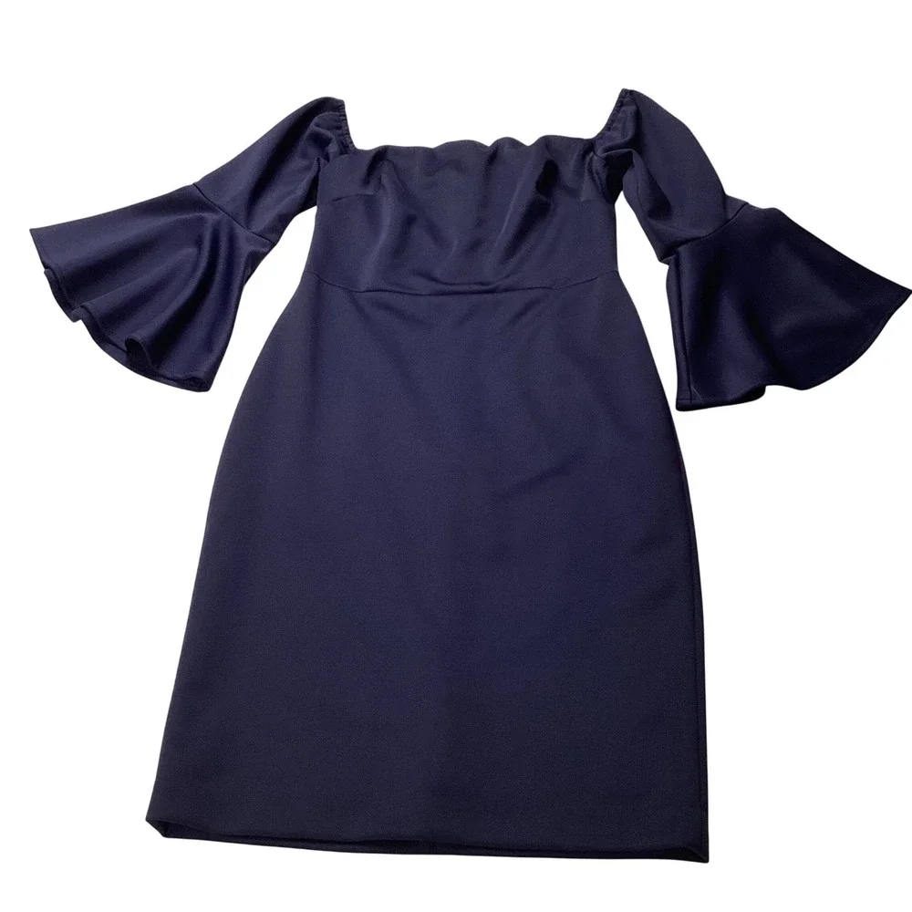 Betsey Johnson Navy Bell Sleeve Dress Women's Lined Zip Back Size 2 NWT Cocktail